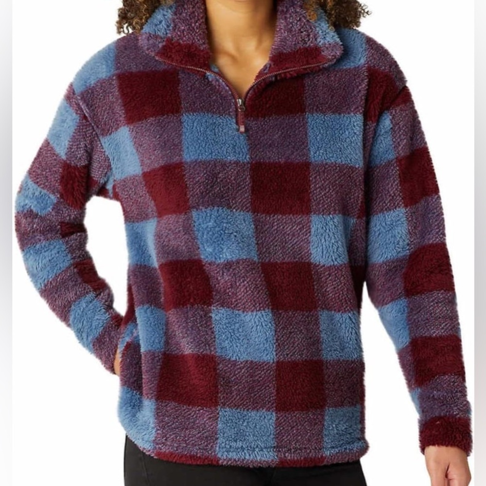 Eddie Bauer Purple and Blue Plaid Checkered Fleece  Size XL